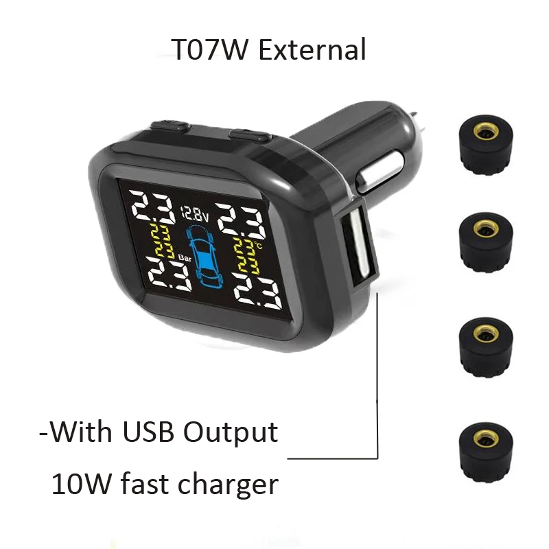 T07W external Visture TPMS с 10 Вт USB выходом Автомобильный датчик давления в шинах Система мониторинга шин внешний внутренний датчик T05W T07W - Тип: T07W external