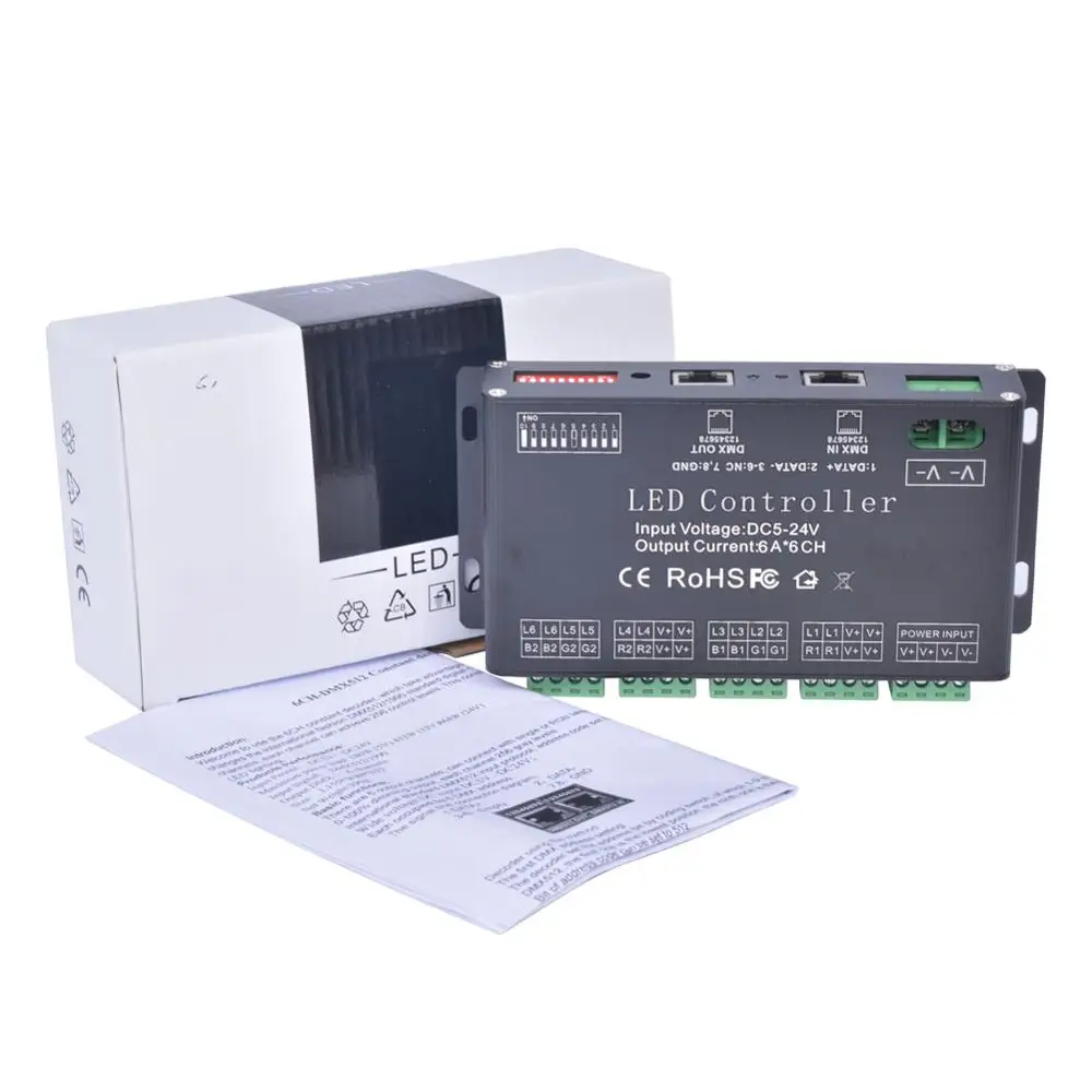 Легко 6CH DMX 512 контроллер, DC5-24V светодиодный контроллер для светодиодной ленты, led neon, светодиодные светильники