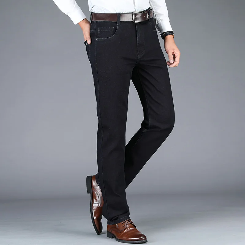 80% OFF High quality Stretch men's jeans trousers business casual loose straight High waist classic work clothing fashion Large size