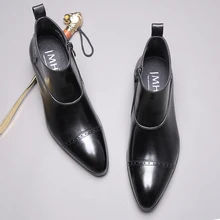 Mens Zipper Boots Pointed Toe Genuine Leather Black Ma Oxford Boots Imported Italian Leather Ankle Short Shoes