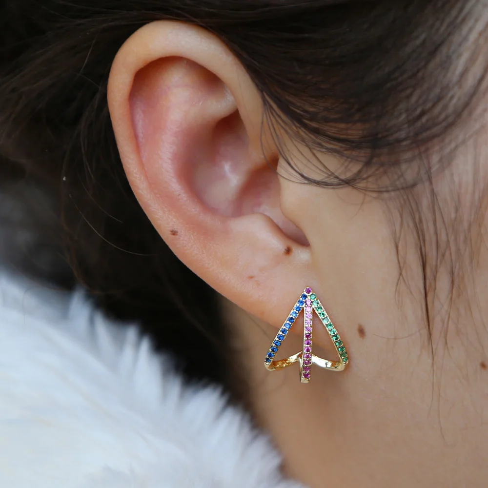 Новые милые модные серьги гвоздики в форме сердца радужные белые CZ массивные