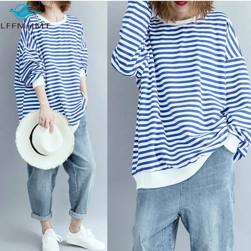 Женская модная Толстовка в полоску с длинным рукавом и круглым вырезом