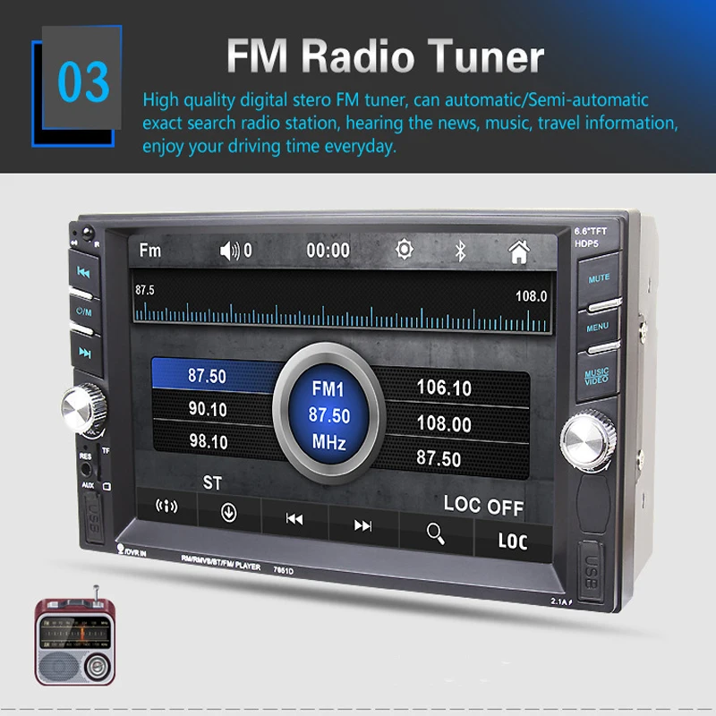 Автомагнитола HD 6," сенсорный экран стерео 2 Din Bluetooth FM ISO мощность SD USB Aux вход Mp5 плеер нет или с камерой