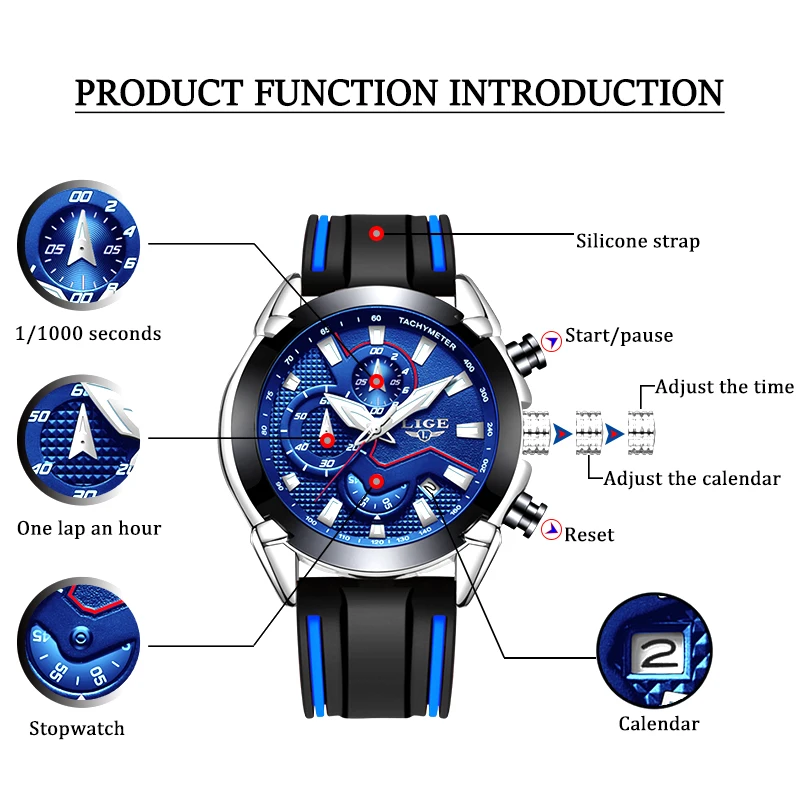 Reloj hombre LIGE модные деловые мужские часы лучший бренд роскошный силиконовый ремешок Спортивные кварцевые часы мужские военные хронограф