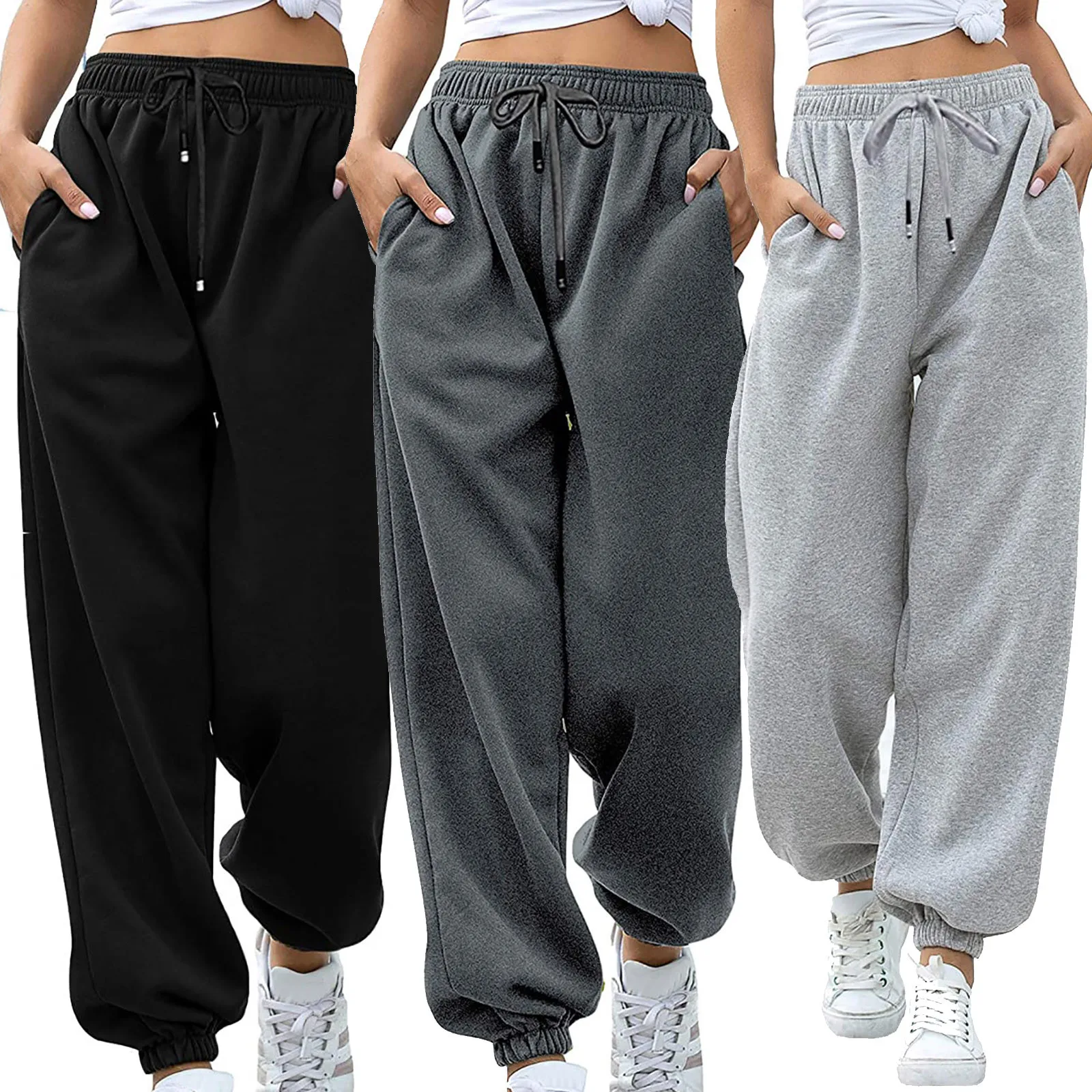 Gray Sweatpants For Women 2021 Autumn New Baggy Fashion Oversize Sports Pants Balck Trousers Female Joggers Streetwear 1