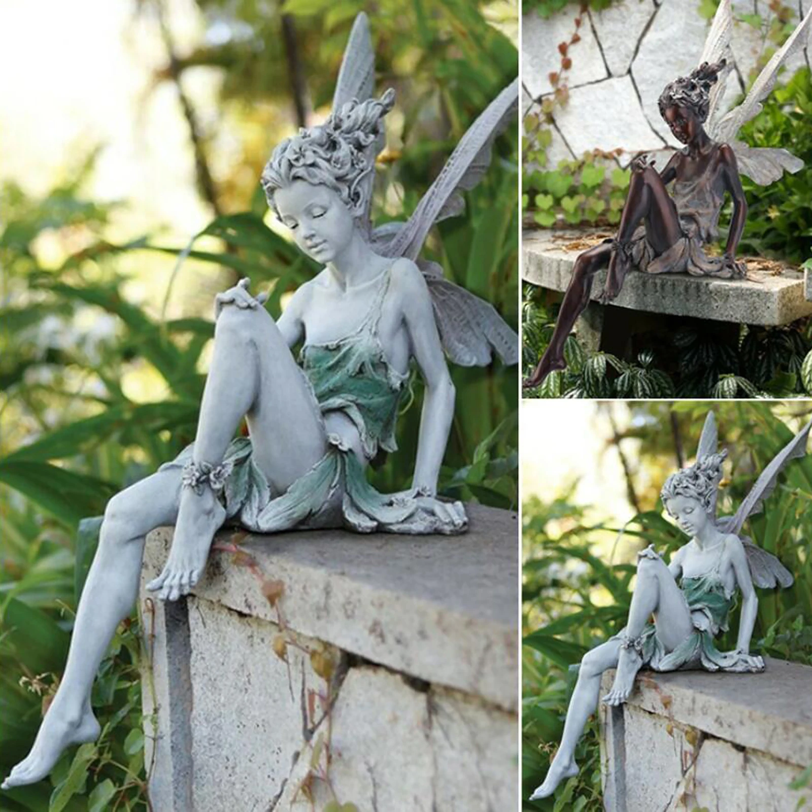 Venta caliente Estatua de hada sentado de resina Tudor y Turek, ornamento de jardín, escultura de porche, artesanía de patio, paisajismo, decoración de jardín para el hogar qxQKMDQGJ6J