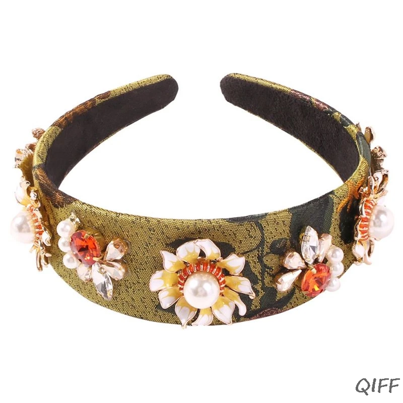 Этническая бархатная широкая повязка на голову в стиле барокко, корона, Женские винтажные цветные украшения с имитацией кристаллов, свадебный банкет, обруч для волос, головной убор - Цвет: A