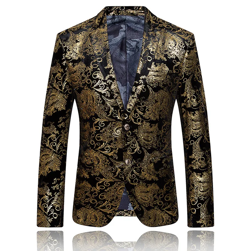 Бархатный мужской блейзер с принтом для выпускного вечера, вечерние мужские топы, пиджак с зубчатым отворотом, новая мода, Мужское пальто 5XL MJ007
