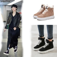 SWYIVY/зимние ботинки; однотонные женские зимние ботинки; Новинка года; удобные женские ботильоны на шнуровке; кожаные ботинки на резиновой подошве; женская обувь