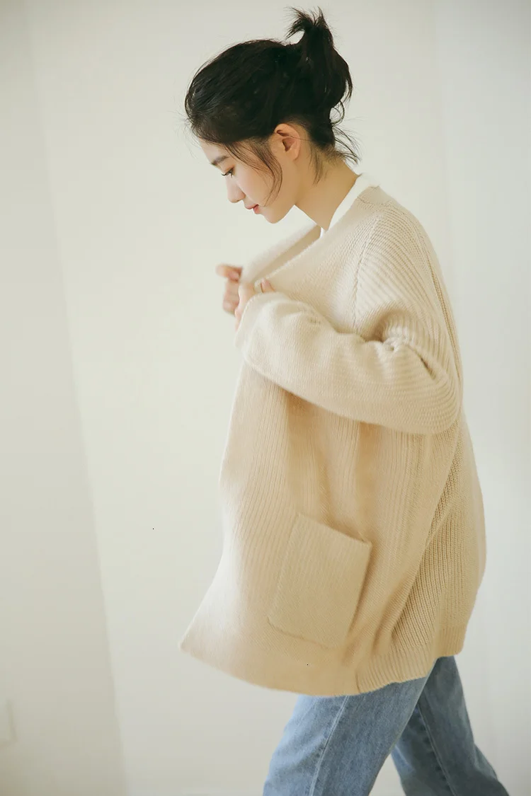 H. SA женский объемный однотонный корейский свитер и кардиганы с длинным рукавом, вязаные Джемперы, весеннее пальто, теплая вязаная верхняя одежда