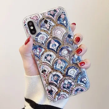 

Fan shaped quicksand art Sequin marble for iPhone 11 3D scale 7 8 plus XR XS Max 7 6 6S 11plus gift