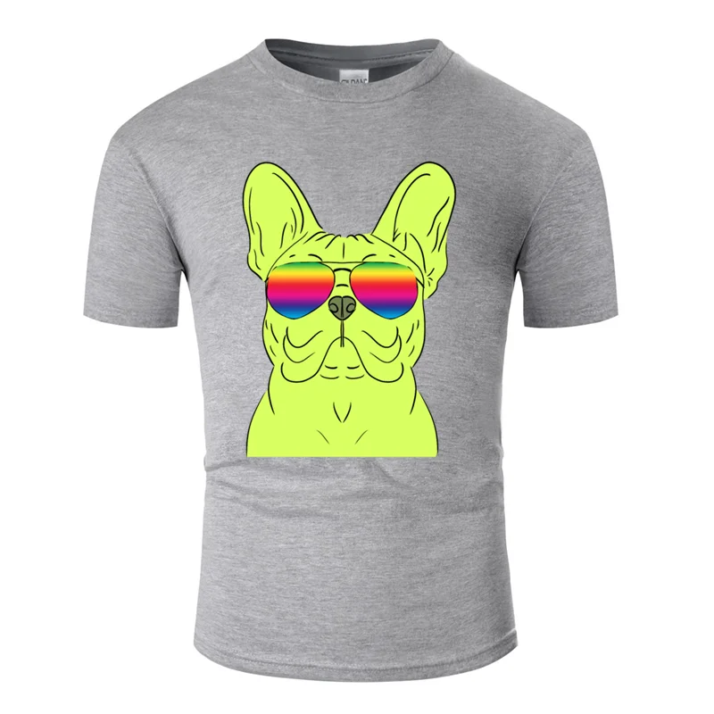 Men-Gray Comical frenchie Французский бульдог хипстер радужные оттенки футболка для мужчин узор Мужская футболка Круглый вырез хлопок большой размер S~ 5xl - Цвет: Men-Gray