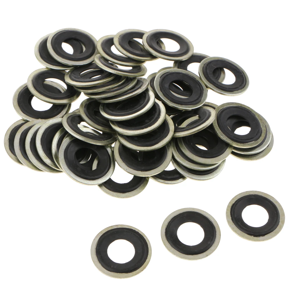 50pcs M14 Oil Drain Plug Crush Washer Gaskets Fits For GM Chevrolet Dorman