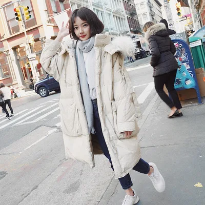 

2018 Winter New Style Mid-length Hooded Large Fur Collar Cotton-padded Clothes Korean-style Large Pocket Loose-Fit Solid Color C