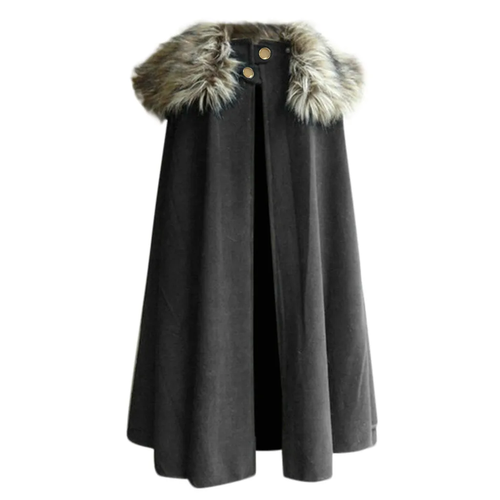 Womail, винтажное Мужское пальто, теплое средневековое модное шерстяное пальто викингов, Готическая Игра престолов, меховой воротник, накидка, плащ P0
