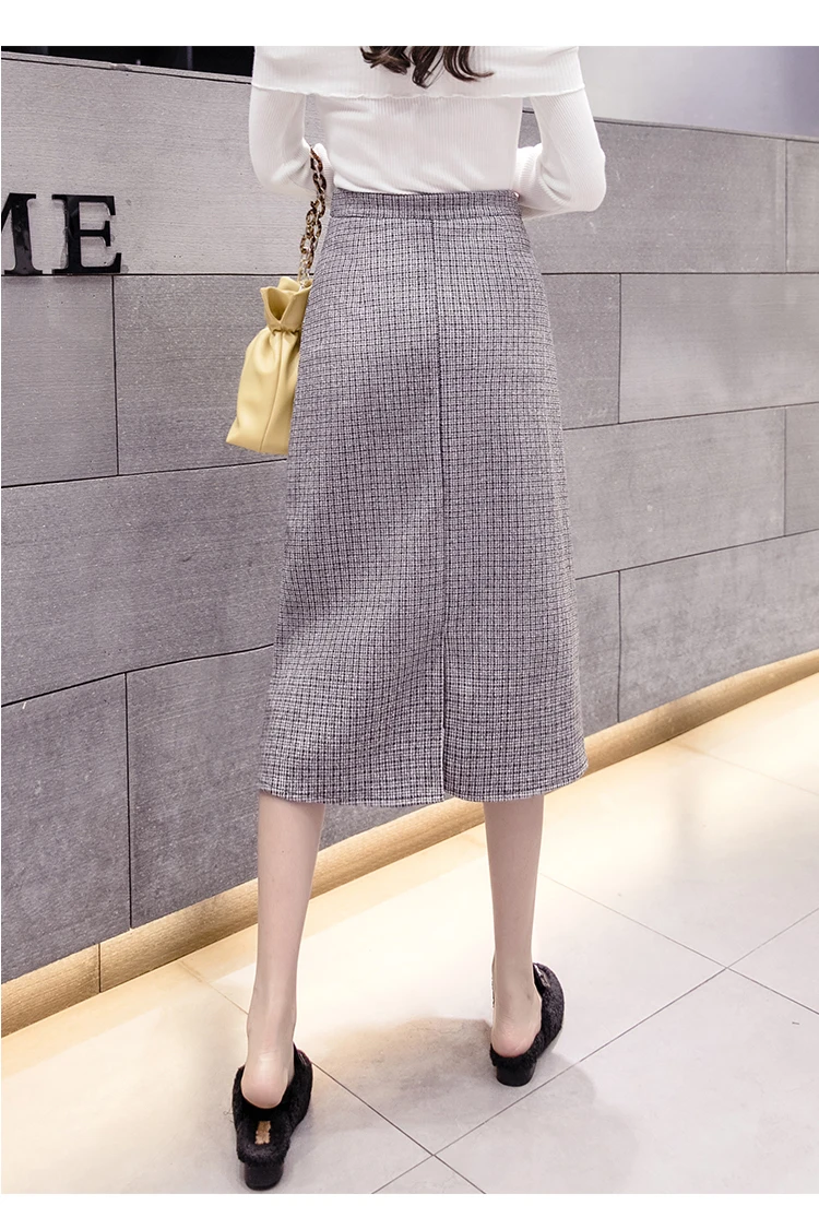Winter New Midi Plaid Woolen Skirts Women Fashion A-Line Skirts Ladies Streetwear Plus Size High Waist skirt