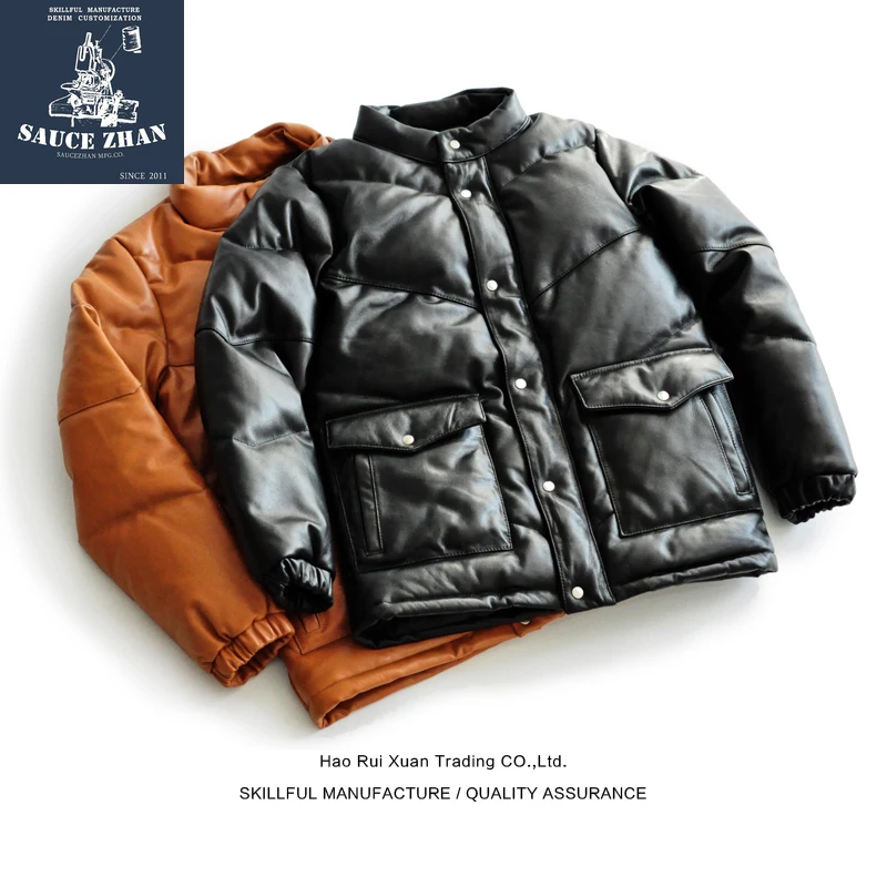 

SauceZhan Leather down jacket Bomber Jacket Monclaire Jacket Men Leather Jackets Shearling Jacket Mens Down Jacket Stand Collar