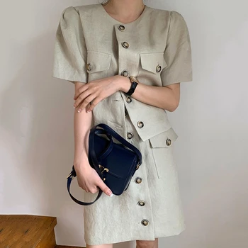 

2020 Summer Korean Vintage Two Piece Set Women Single-breasted Tops + Bodycon Skirt Set Suits Elegant Fashion Office Sets Femme