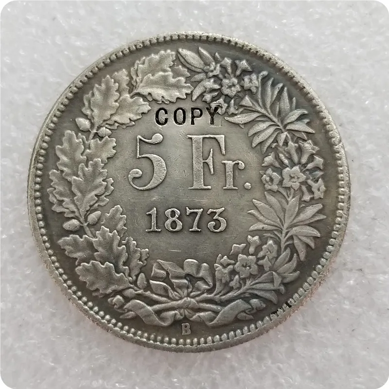 1873-B Швейцария 5 Франковская Монета КОПИЯ - Цвет: Antique silver