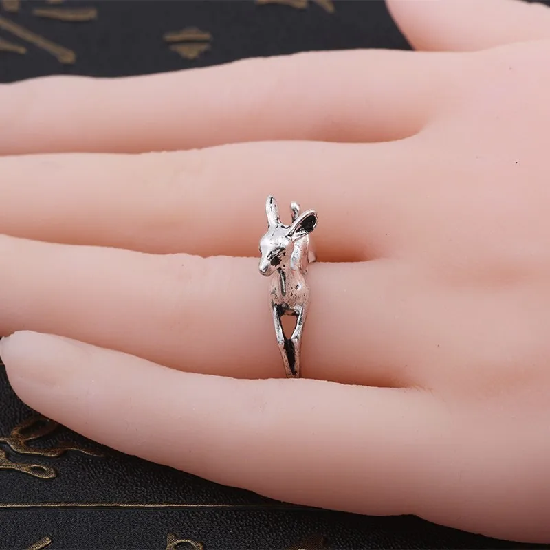 Anillo-de-acero-de-titanio-Vintage-g-tico-plata-Deer-Elk-Wapiti-Anillos-para-las-mujeres