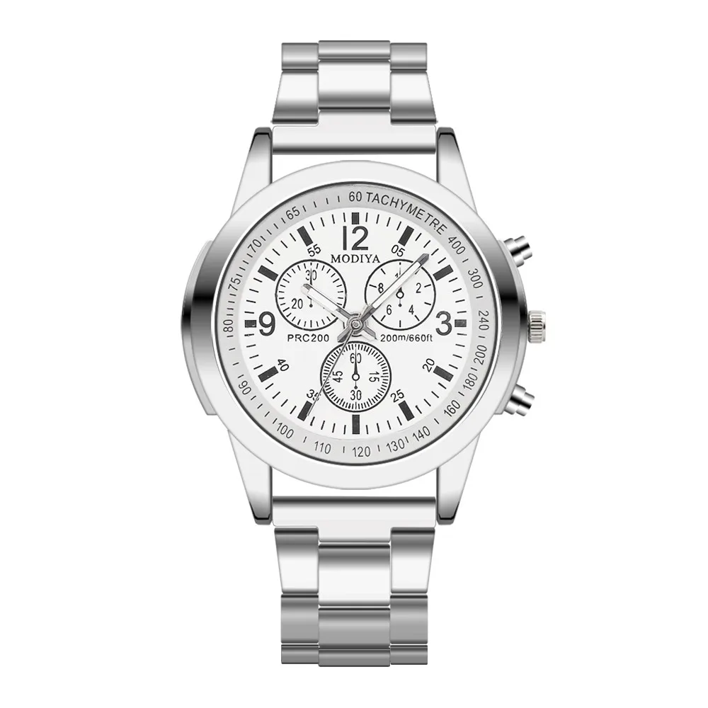Classic Geneva Silver Men Watch Crystal Glass Stainless Steel Analog Quartz Wrist Watch Luxury Watches Masculino Relogio