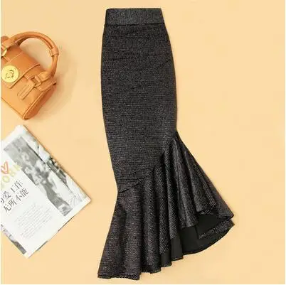 

plus size 4XL!Irregular fishtail skirt high waist women autumn winter package hip a-line black velvet one step skirt TB3763