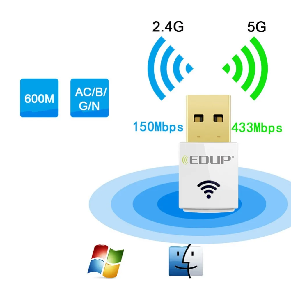 EDUP 600 Мбит/с USB wifi адаптер 802.11ac wifi приемник Мини 5 ГГц двухдиапазонный USB Ethernet адаптер Wi-Fi для компьютера ПК