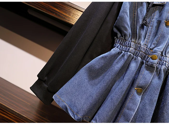 Spring Women Stitching Hit Color Hooded Hoodies Denim Plus Size Hoodies Patchwork Long Sleeve Loose Pullovers Jean Sweatshirts