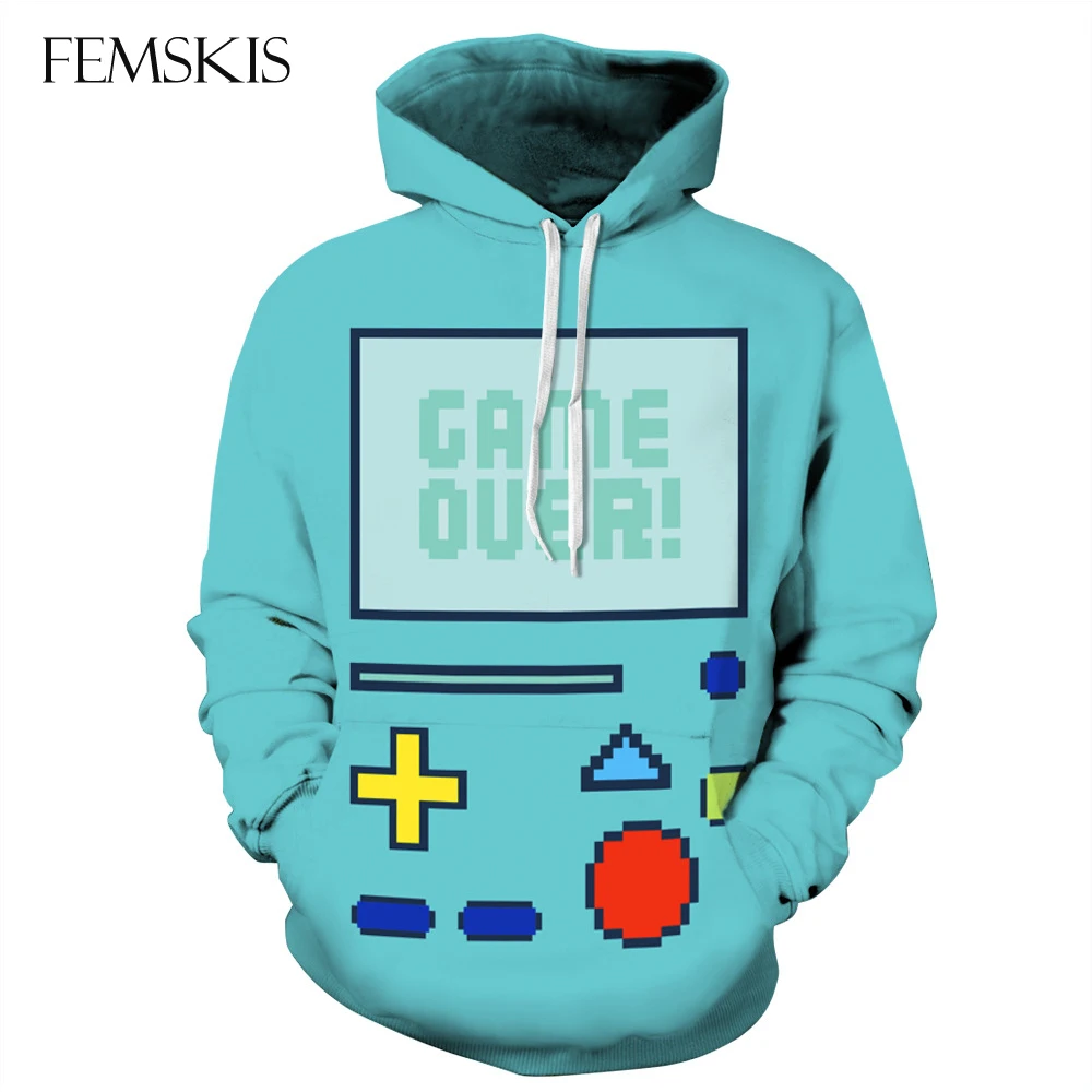 

FEMSKIS Autumn Winter Harajuku Men's Women's 3D Print Hoodies Gameboy Long Sleeves Hip Hop Hooded Sweatshirt sudadera hombre