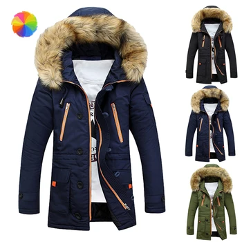 

2017 new men's long cotton jacket hooded winter warm solid color casual hooded jacket XBFF