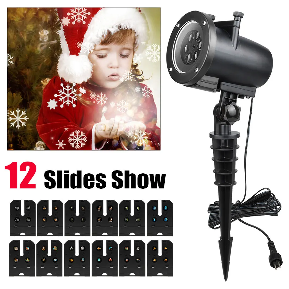 

LED Laser Projector 12 Patterns Projector IP65 Animation Effect Disco Light Christmas Party Lights for Halloween Indoor/Outdoor