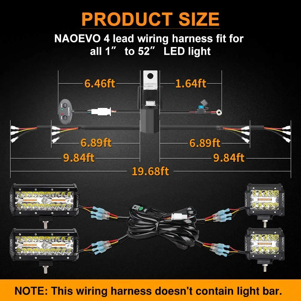 Automobile Wiring Harness 3M Customized for NAOEVO Modes LED Light Bar ,12V  40A Relay for Switching Between Different Modes