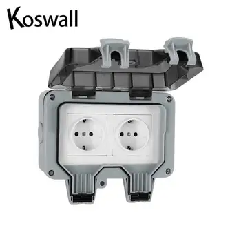 

IP66 Weatherproof Waterproof Outdoor Wall Power Socket 16A Double EU Standard Electrical Outlet Grounded AC 110~250V