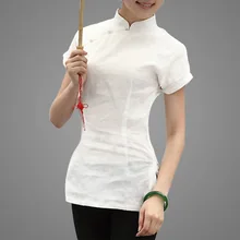 Летняя женская одежда со стоячим воротником, чайный сервис, короткий рукав, Улучшенный хлопок, лен, приталенный, этнический стиль, Cheongsam, Ретро стиль, лягушка, китайский стиль