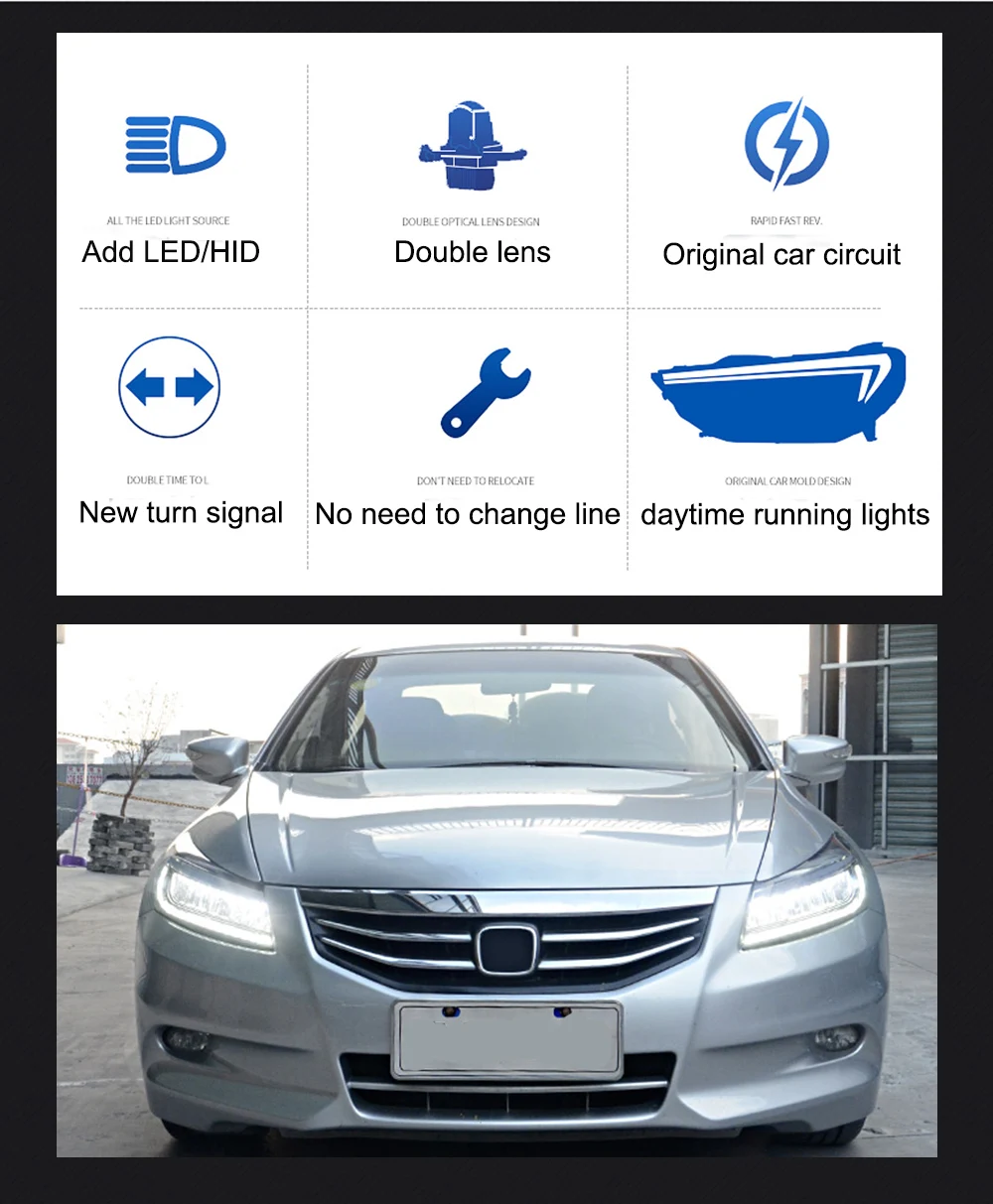 Пара для Honda Accord головной светильник s 2008-2012 Accord светодиодный головной фонарь все светодиодный светильник источник дневные ходовые огни динамический поворот