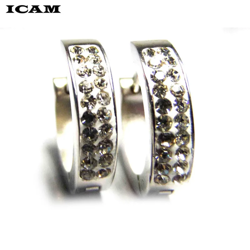ICAM aretes кристалл горный хрусталь маленькие серьги-кольца для женщин модные круглые серьги из нержавеющей стали ювелирные изделия