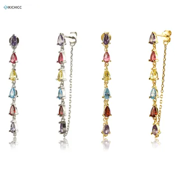 

Kikichicc 925 Sterling Silver Rainbow Colorful Zircon CZ Chain Earrings 45cm Chain Stud Earring 2020 Fine Jewelry Rock Punk