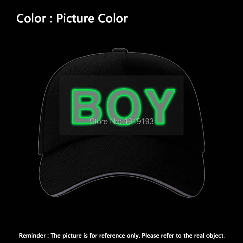 New BOY/GIRL/RAGE Fluorescent Baseball Caps EL Wire Party Hat For Women Men Casual Unisex Caps Hats Glow In The Dark - Цвет: BOY-Green