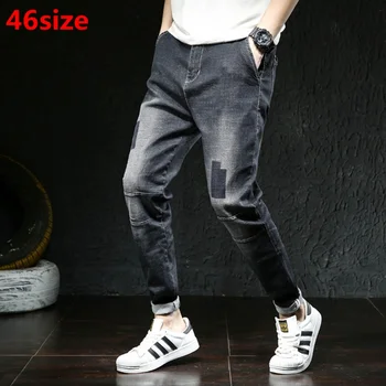 

Autumn high elastic Harlan jeans big size male loose legs small feet plus size XL fat elastic pants tide oversized