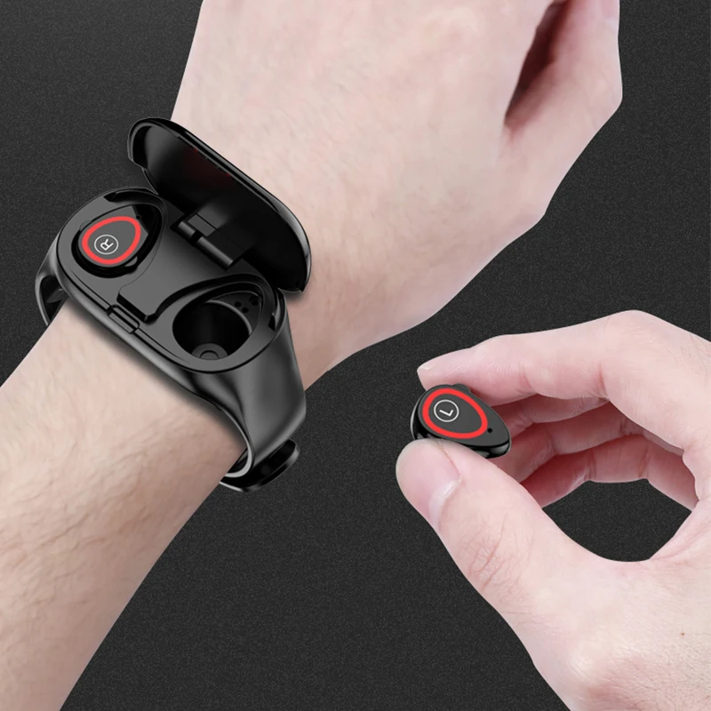 savioke in 1 Smart Watch With Earphone Wireless Bluetooth Handsfree Earbuds Headset Fitness Tracker Wristband Couple Bracelet |