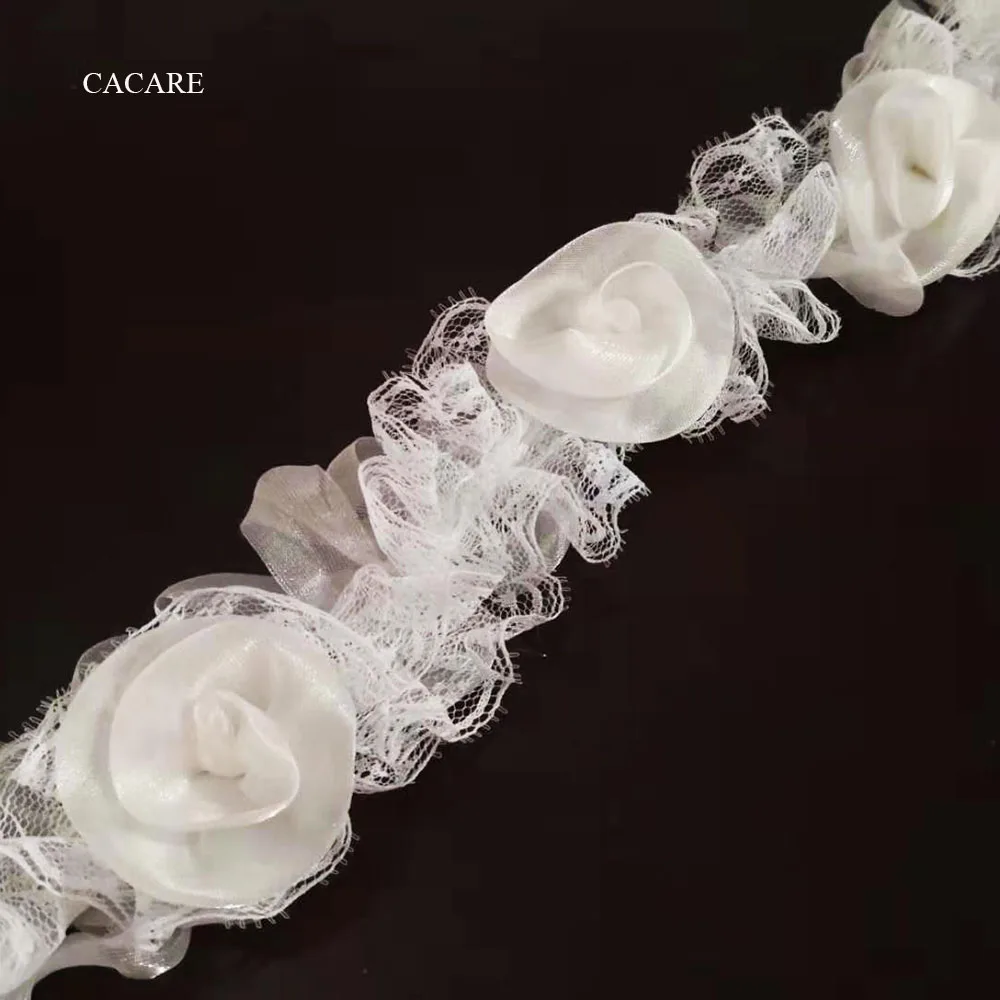 CACARE 8.5Yds. 3D кружевная отделка ткань белая с органзой тканевые цветы | Аксессуары