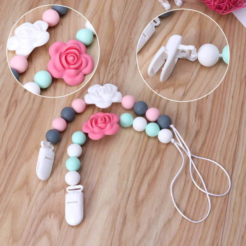 Baby Silicone Teething Dummy Pacifier Clip Infant Soother Nipple Strap Chain