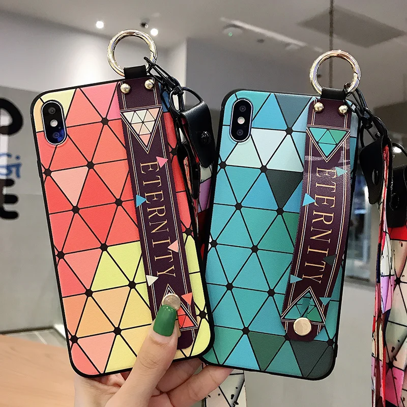 Plaid Pattern Wrist Strap Phone Case For Samsung Galaxy S10E S8 S9 S10 Plus Note 8 9 Soft TPU Cover With Lanyard Neck |