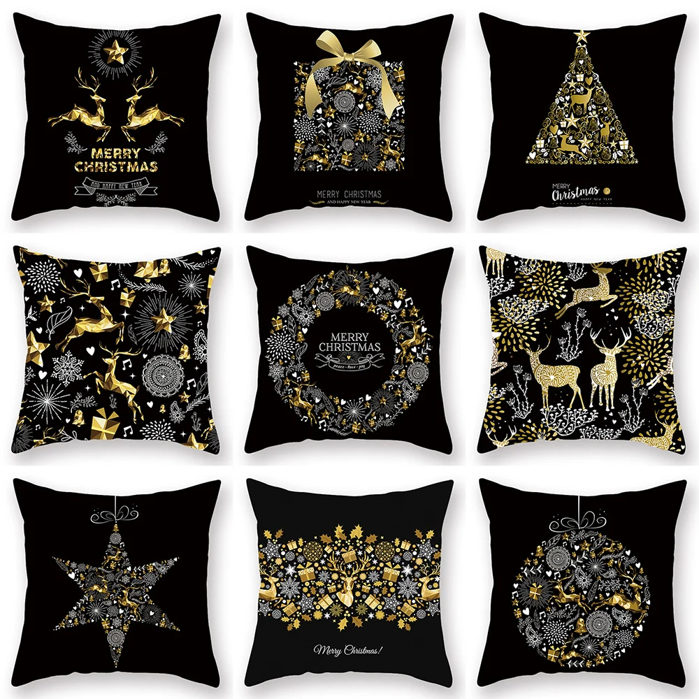 

Christmas Cushion Cover 45*45cm Christmas Pillowcase New Golden Elk Gift Print Home Decor Sofa Pillow Case Cover Chirstmas Decor