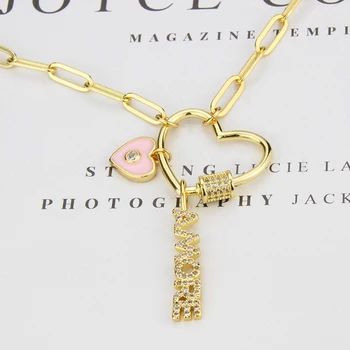 

New Design Trendy Jewelry Gold Copper White Cubic Zirconia Love&Letter Combination Tag Pendant Necklace For Women Anniversary
