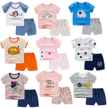 

2020 Kids Clothes Toddler Boys Cartoon Outfits Baby Girls Summer Tees Suits 1 2 3 4 Years Children Clothing T-shirt + Shorts