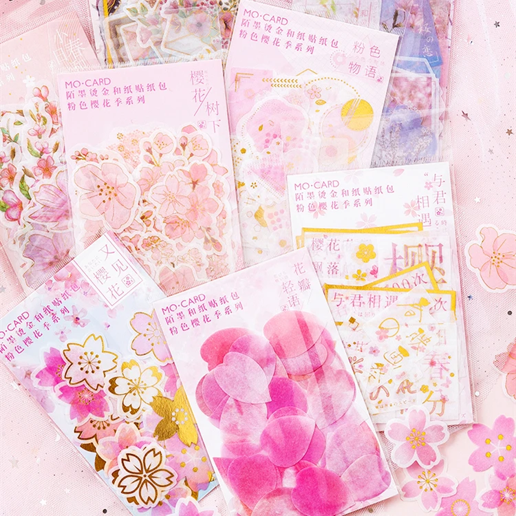 

Bronzing Pink Cherry Blossoms Stickers for Scrapbooking Paper Wedding Planner Memo Vintage Decorative Pegatinas Escolar @TZB