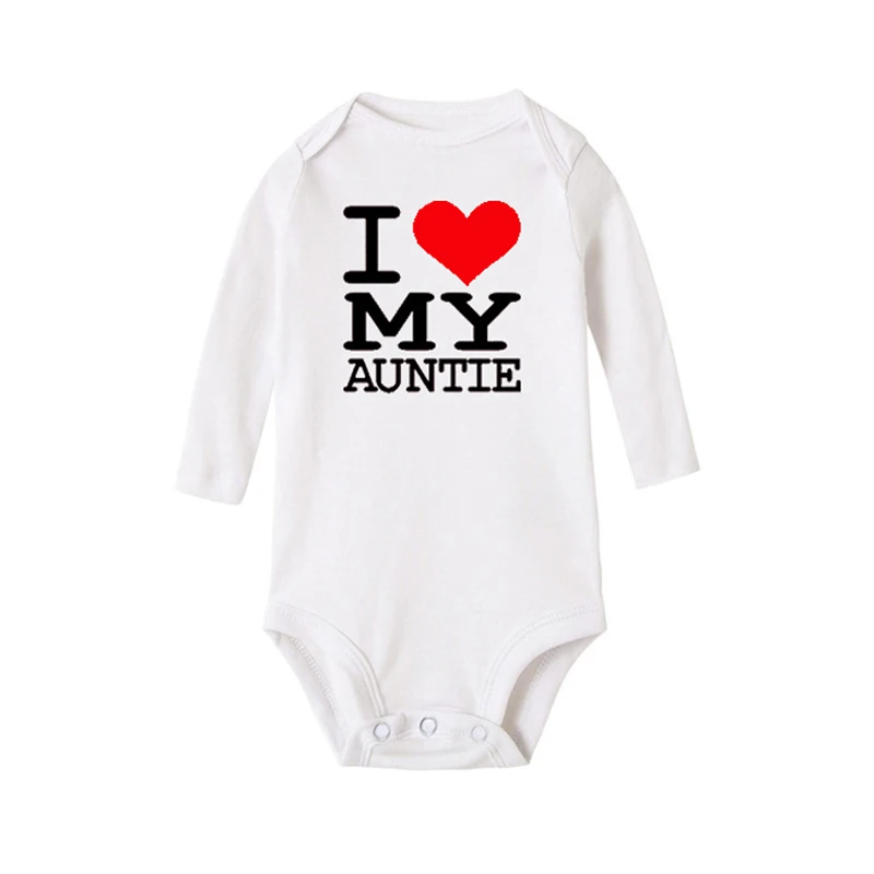 Детский комбинезон с принтом «I Love My Auntie»; милый комбинезон с длинными рукавами для маленьких мальчиков; ползунки для девочек; хлопковый комбинезон для младенцев; одежда для малышей
