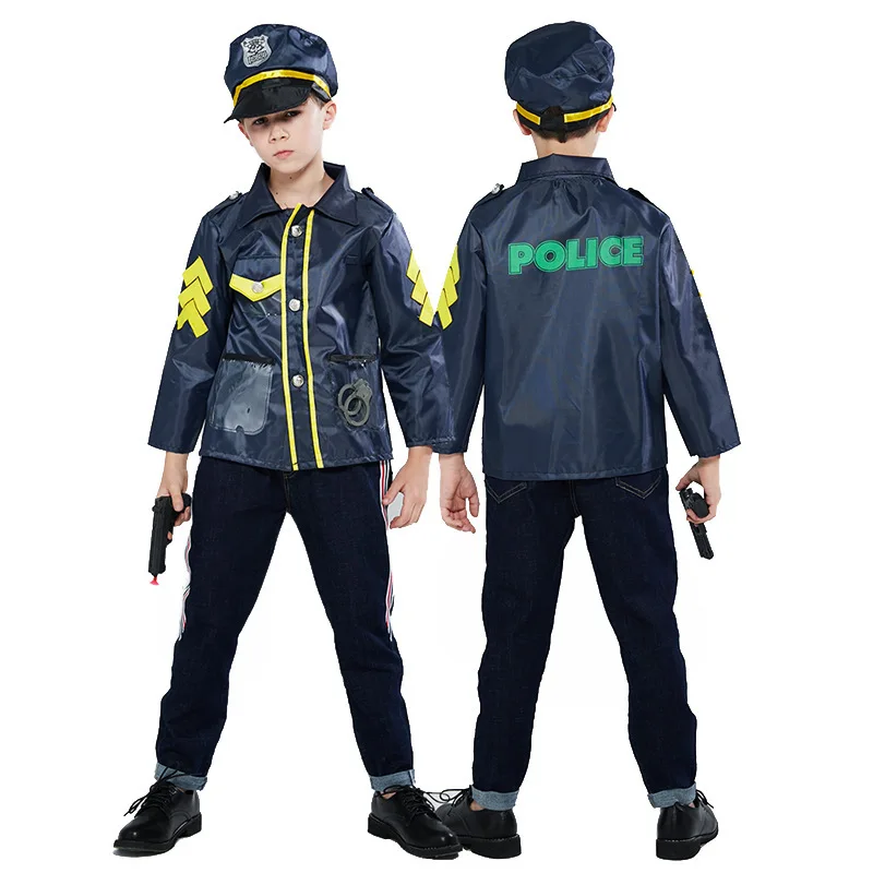 

Blue Policeman Uniform Cosplay Boys Halloween costume for Kids Little Cops Police Role Play Carnival Party Fancy Dress