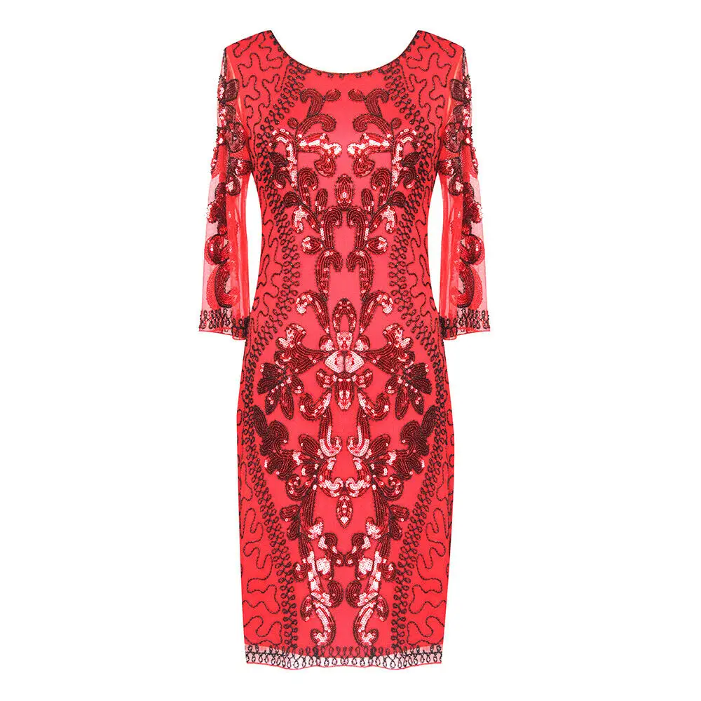 Vintage Women Flapper Dress Sequins Beaded Shift Dress Ladies Bridal Party Prom Gown Mesh Dresses Evening Elegant